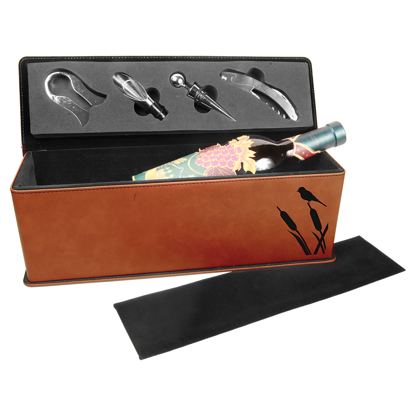 Personalized Laser Engraved Leatherette Single Wine Box with Tools