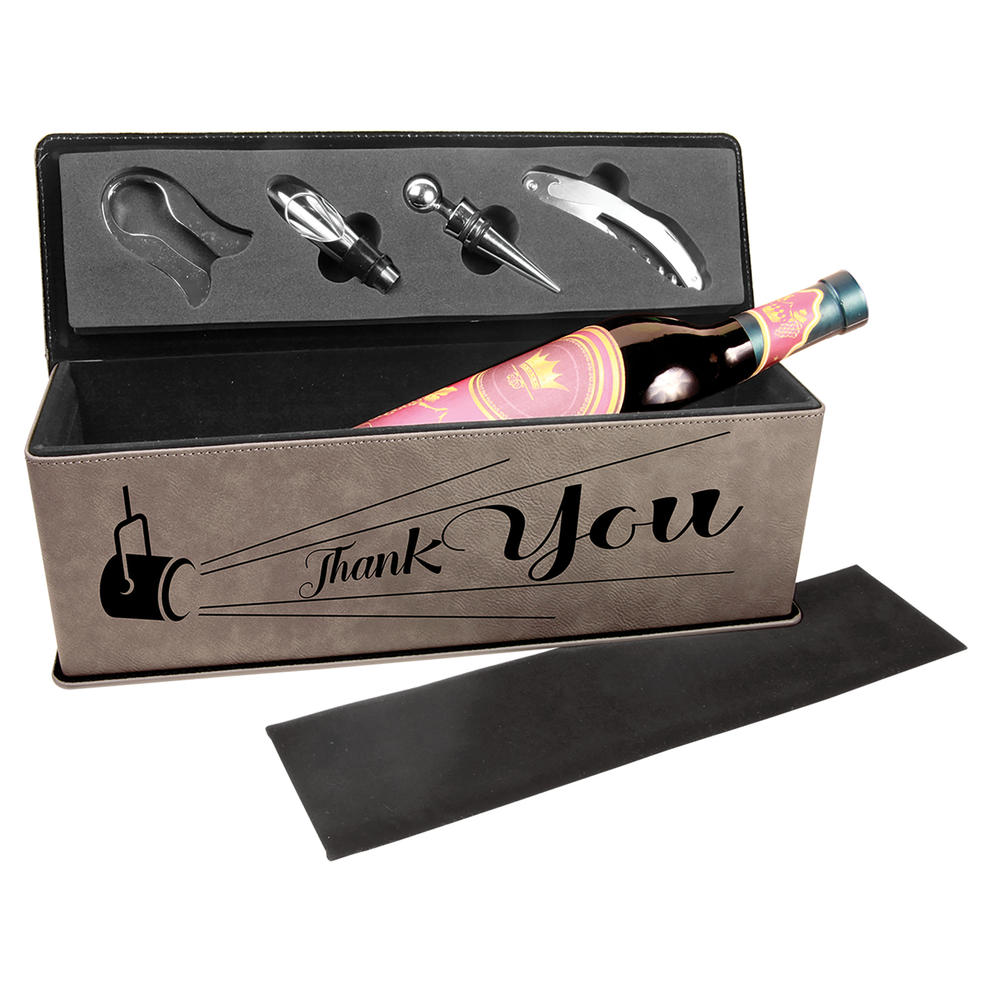 Personalized Laser Engraved Leatherette Single Wine Box with Tools
