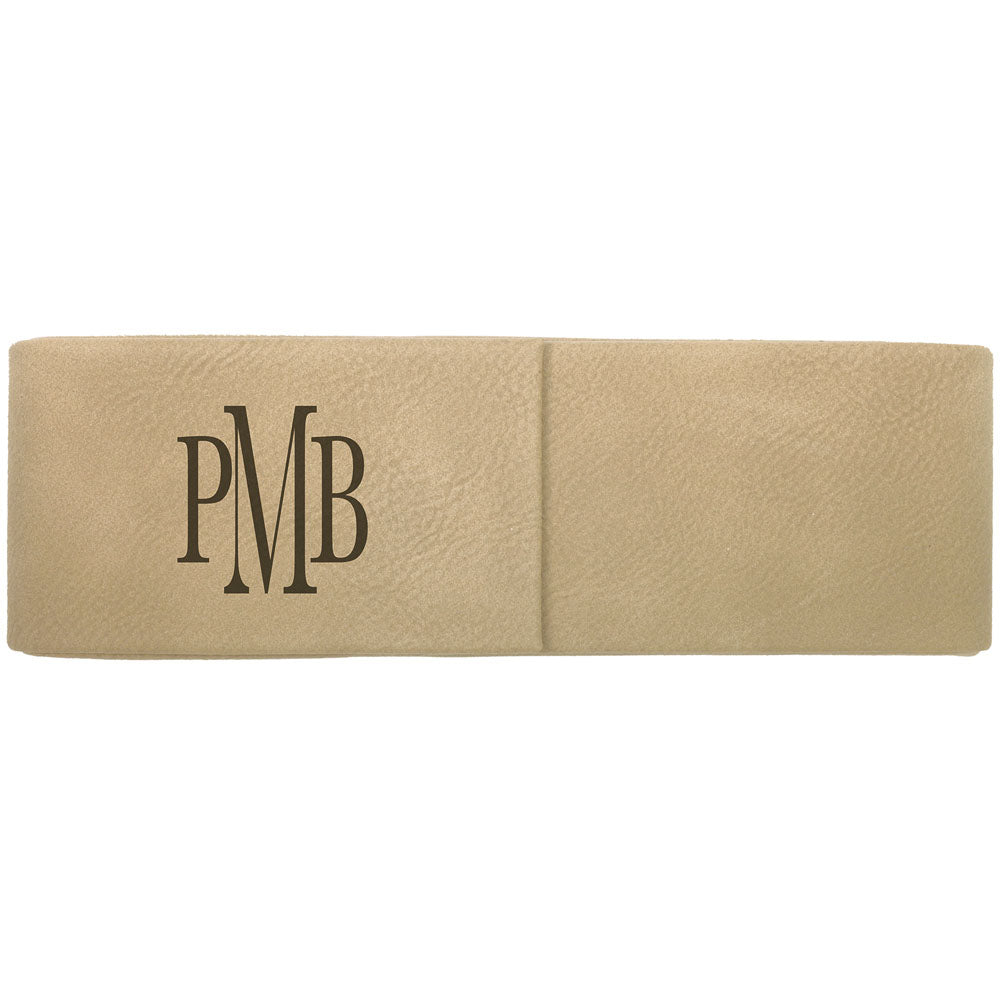 Personalized Laser Engraved 6 1/2" x 2" Light Brown Leatherette Double Pen Case