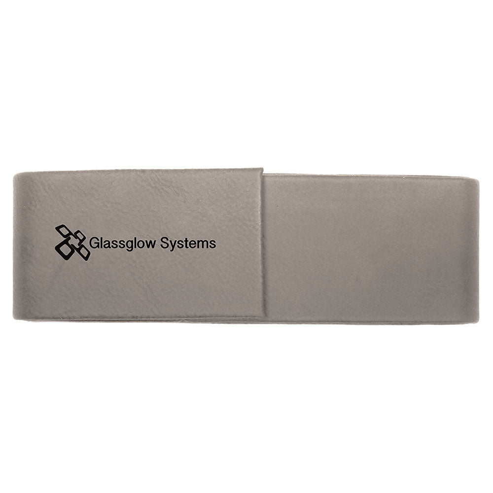 Personalized Laser Engraved 6 1/2" x 2" Gray Leatherette Double Pen Case