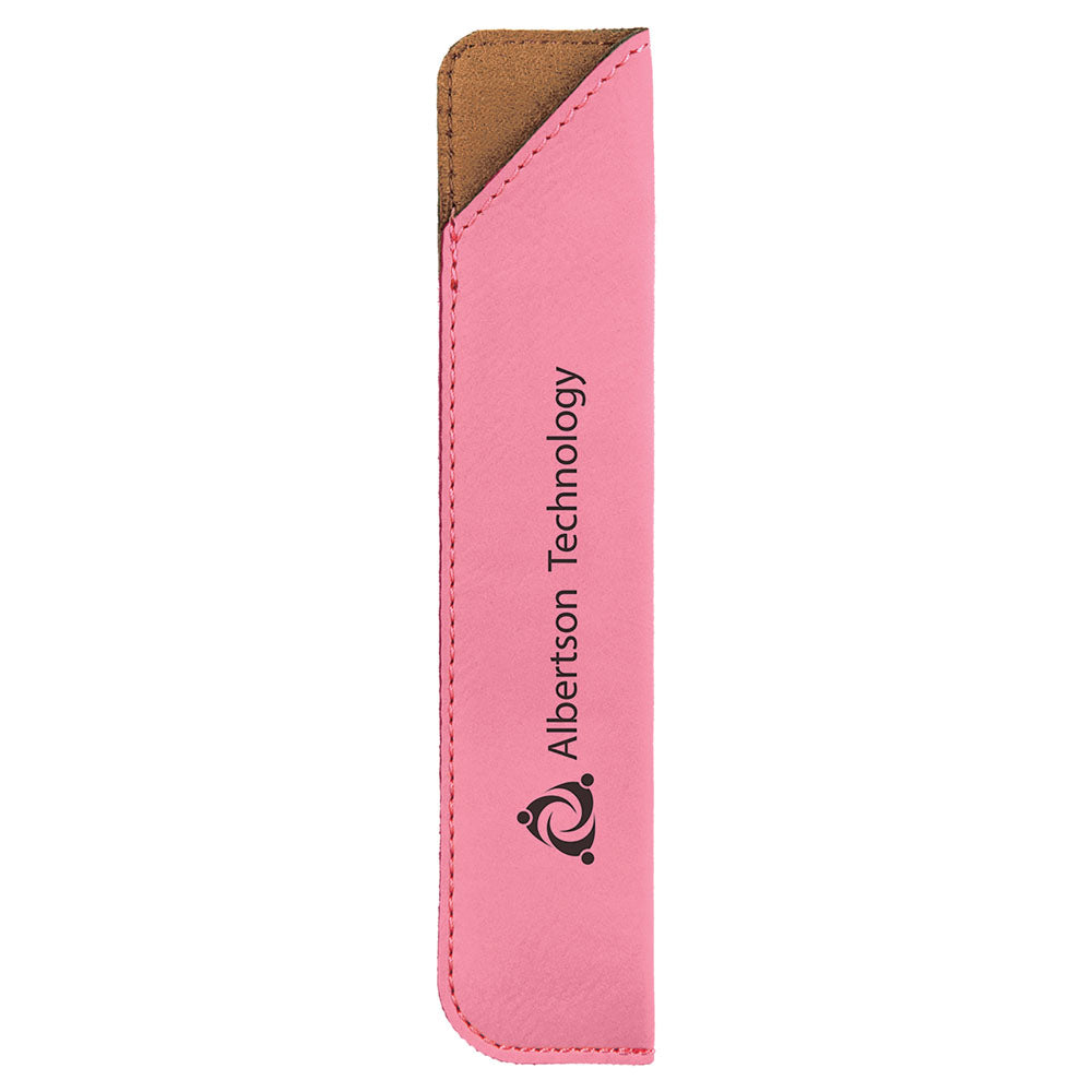 Personalized Laser Engraved 6 1/4" Pink Leatherette Pen Sleeve