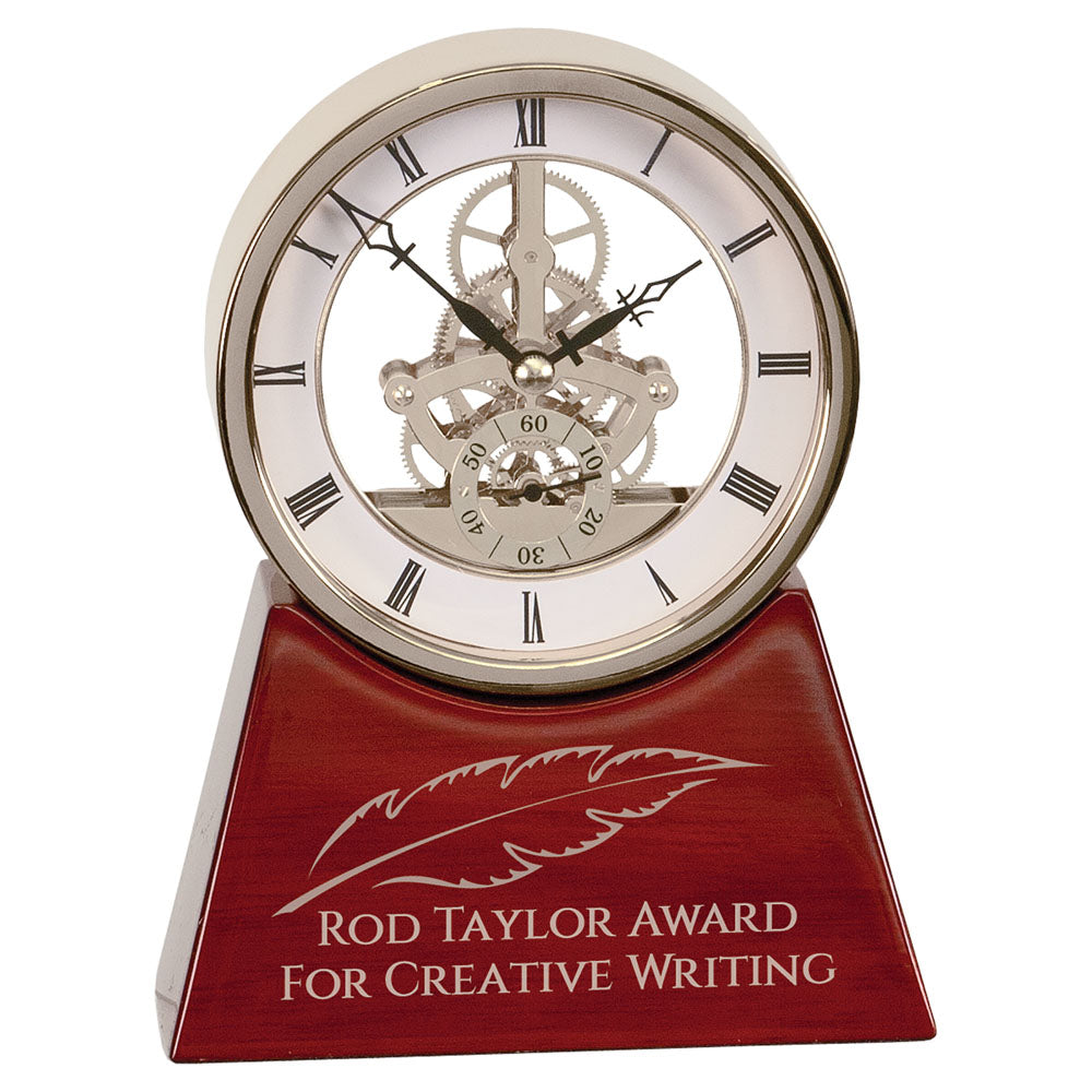 Personalized Laser Engraved 7 1/4" Executive Silver & Rosewood Piano Finish Clock