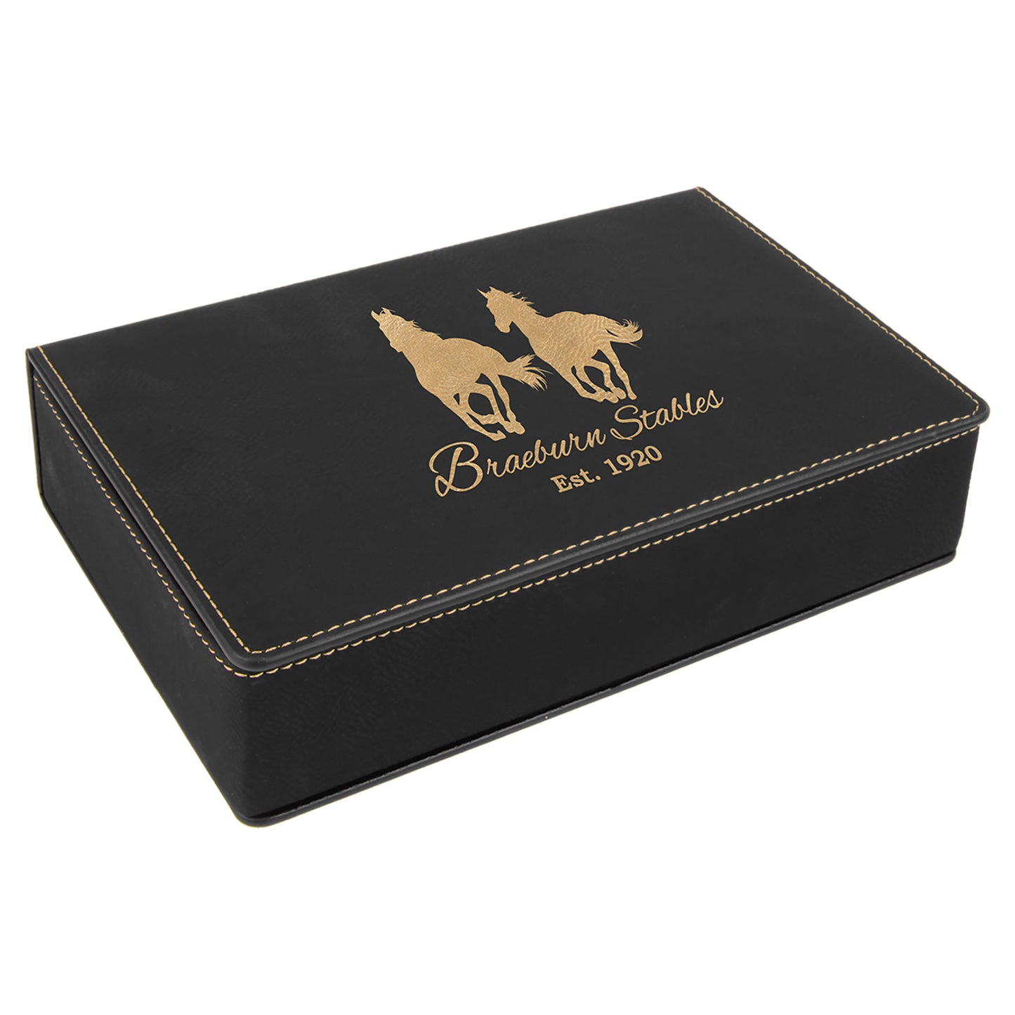 Personalized Laser Engraved Black/Gold 6 oz. Leatherette Flask Set