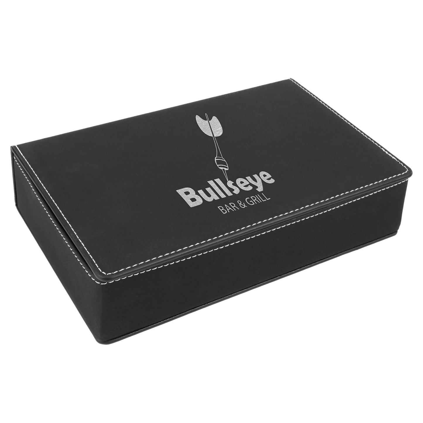 Personalized Laser Engraved 6 oz. Black/Silver Leatherette Flask Gift Set