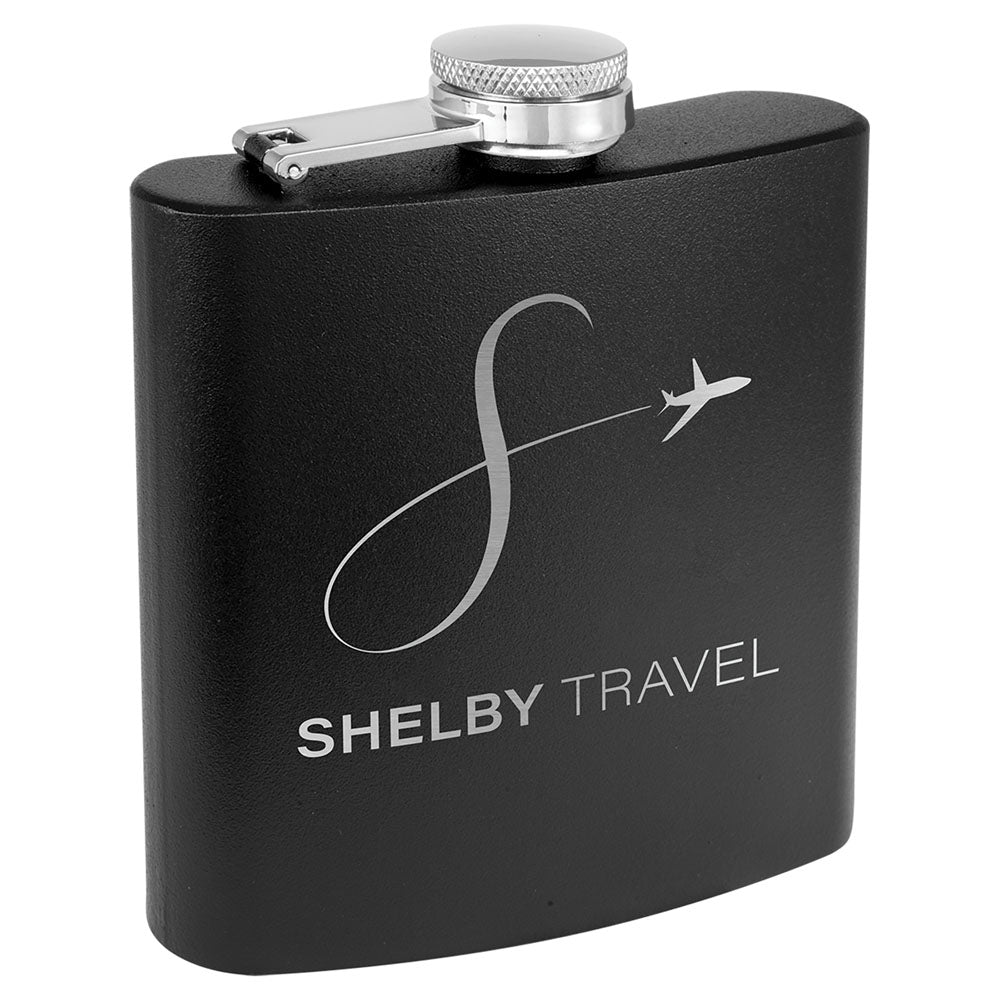 Personalized Laser Engraved 6 oz. Matte Black Powder Coated Stainless Steel Flask
