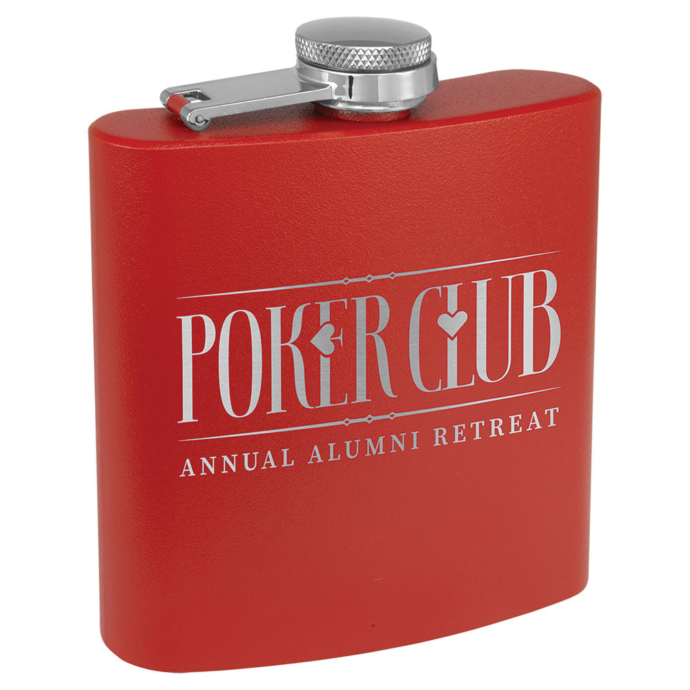 Personalized Laser Engraved 6 oz. Matte Red Powder Coated Stainless Steel Flask