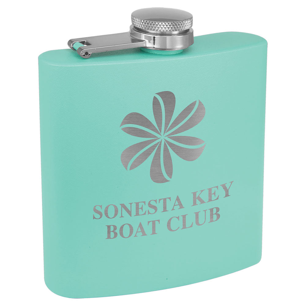 Personalized Laser Engraved 6 oz. Matte Teal Powder Coated Stainless Steel Flask