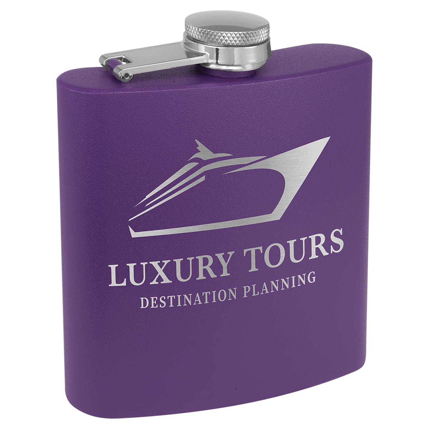 Personalized Laser Engraved 3 oz. Powder Coated Flask Purple