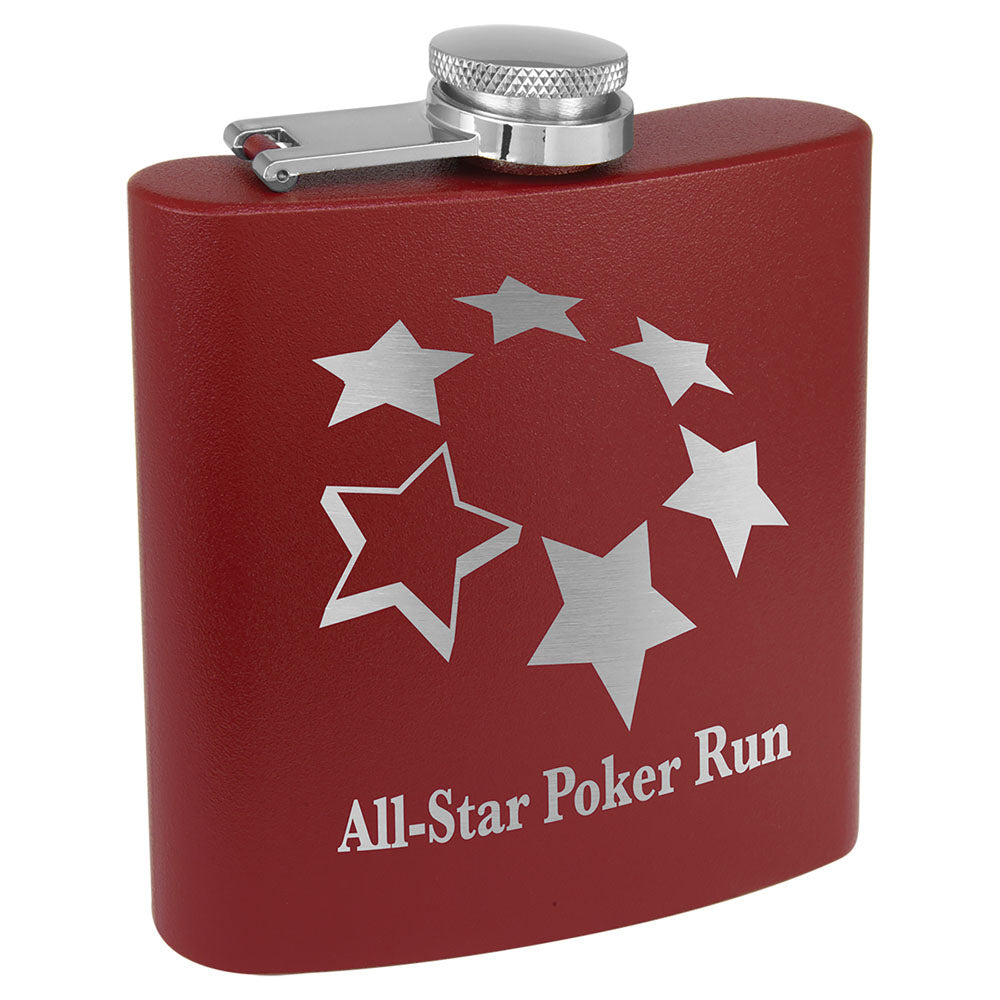Personalized Laser Engraved 6 oz. Matte Maroon Powder Coated Stainless Steel Flask
