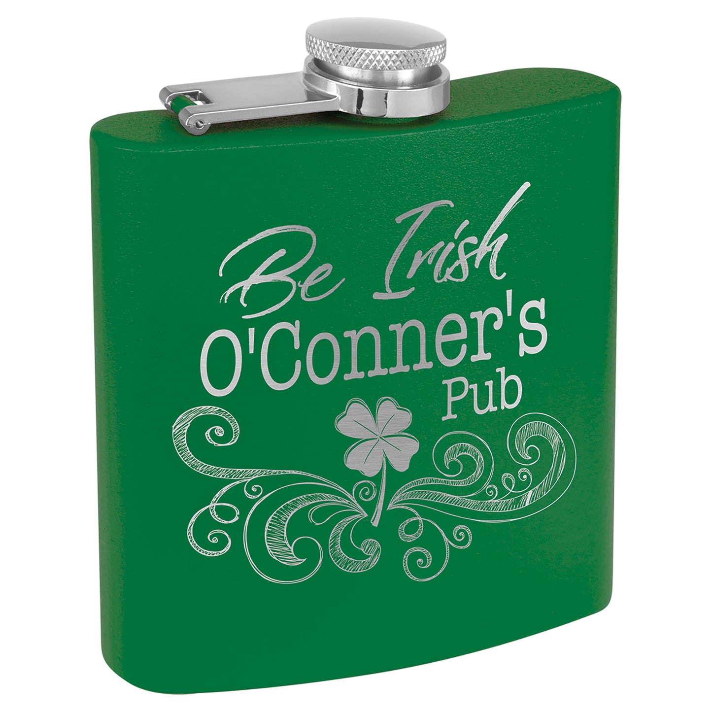 Personalized Laser Engraved 3 oz. Powder Coated Flask Green