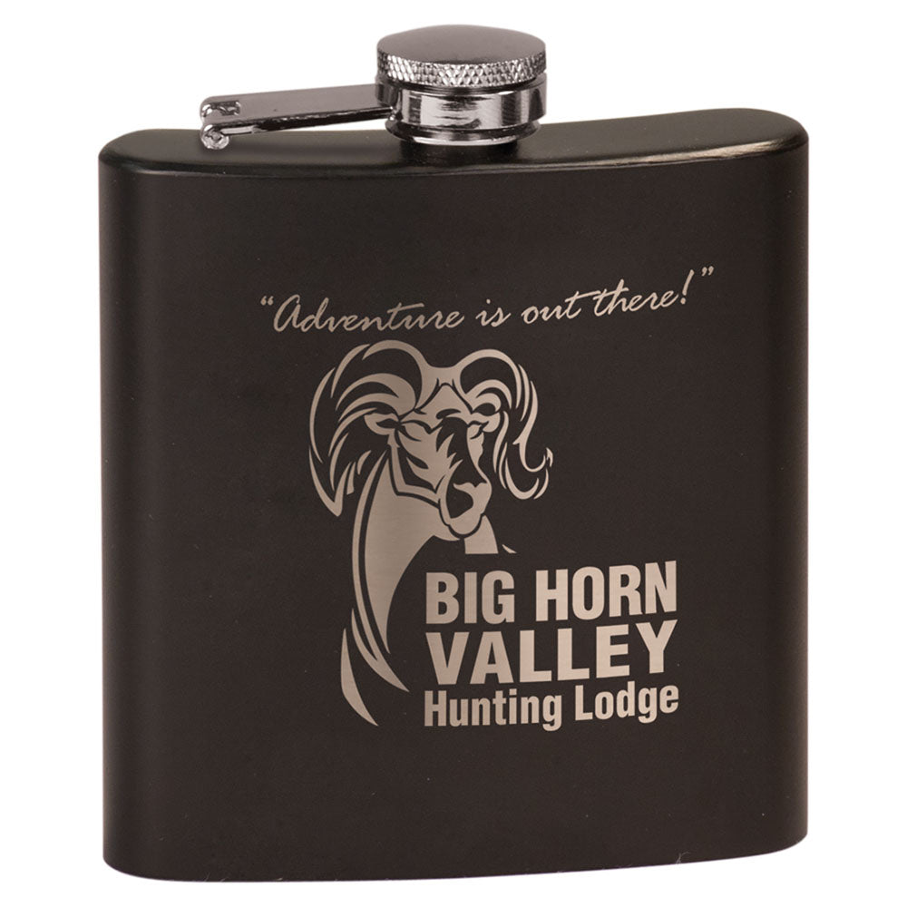 Personalized Laser Engraved 6 oz. Matte Black Stainless Steel Flask