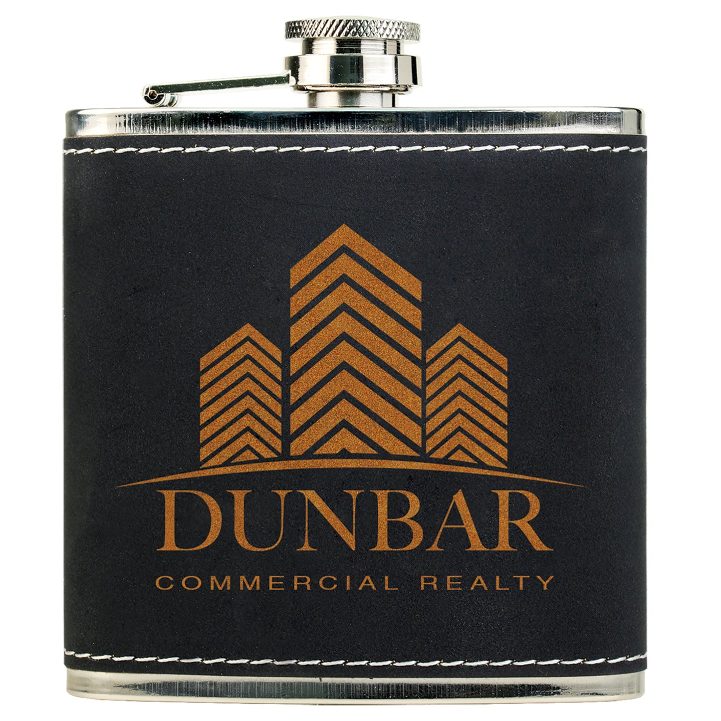 Personalized Laser Engraved 6 oz. Light Black & Gold Textured Stainless Steel Flask