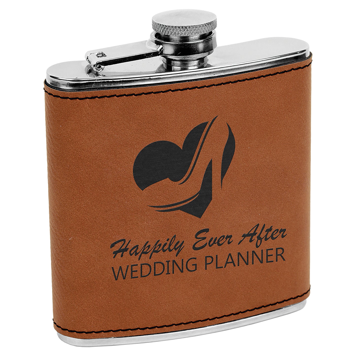 Personalized Laser Engraved 6 oz. Rawhide Leatherette Stainless Steel Flask
