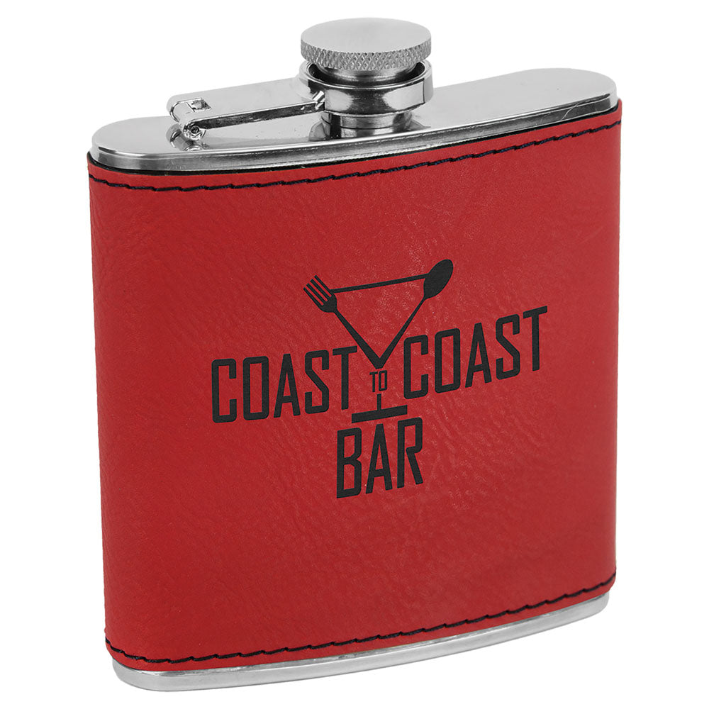 Personalized Laser Engraved 6 oz. Red Leatherette Stainless Steel Flask