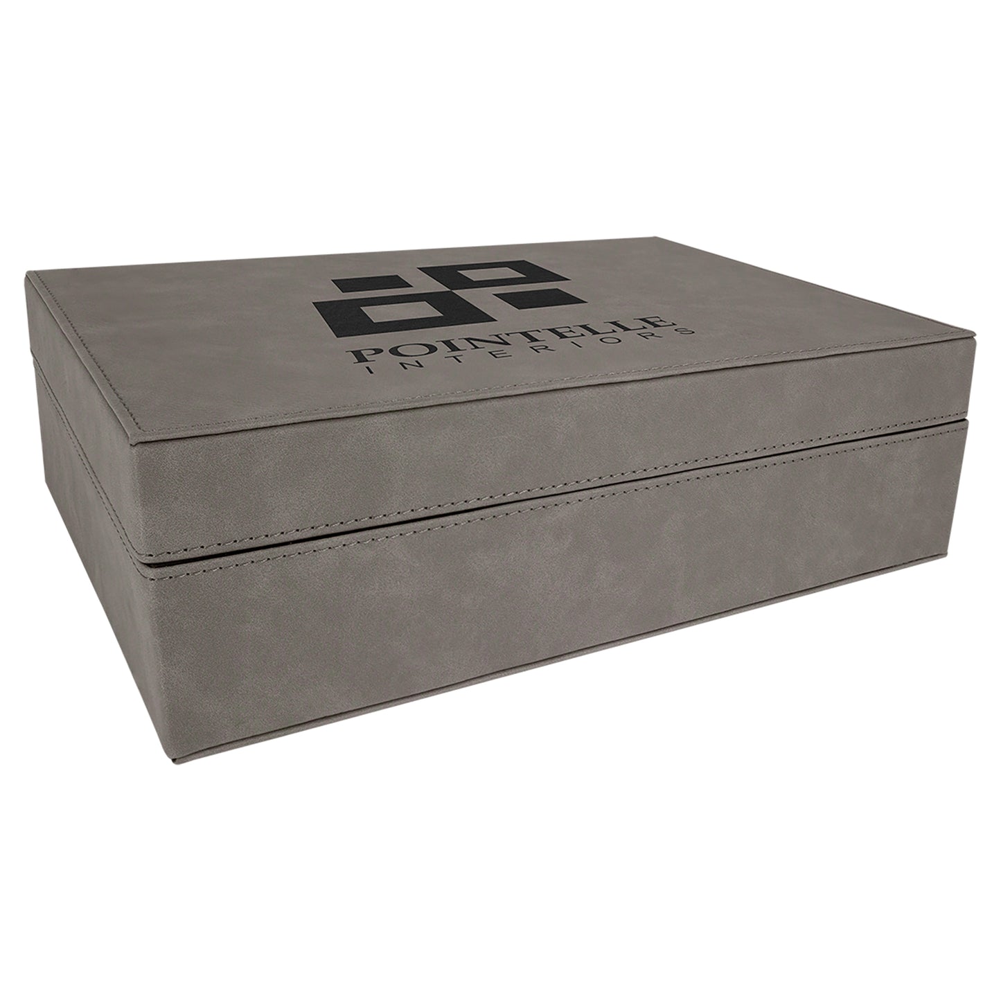 Personalized Laser Engraved 12 1/4" x 8 1/4" Gray Leatherette Premium Gift Box