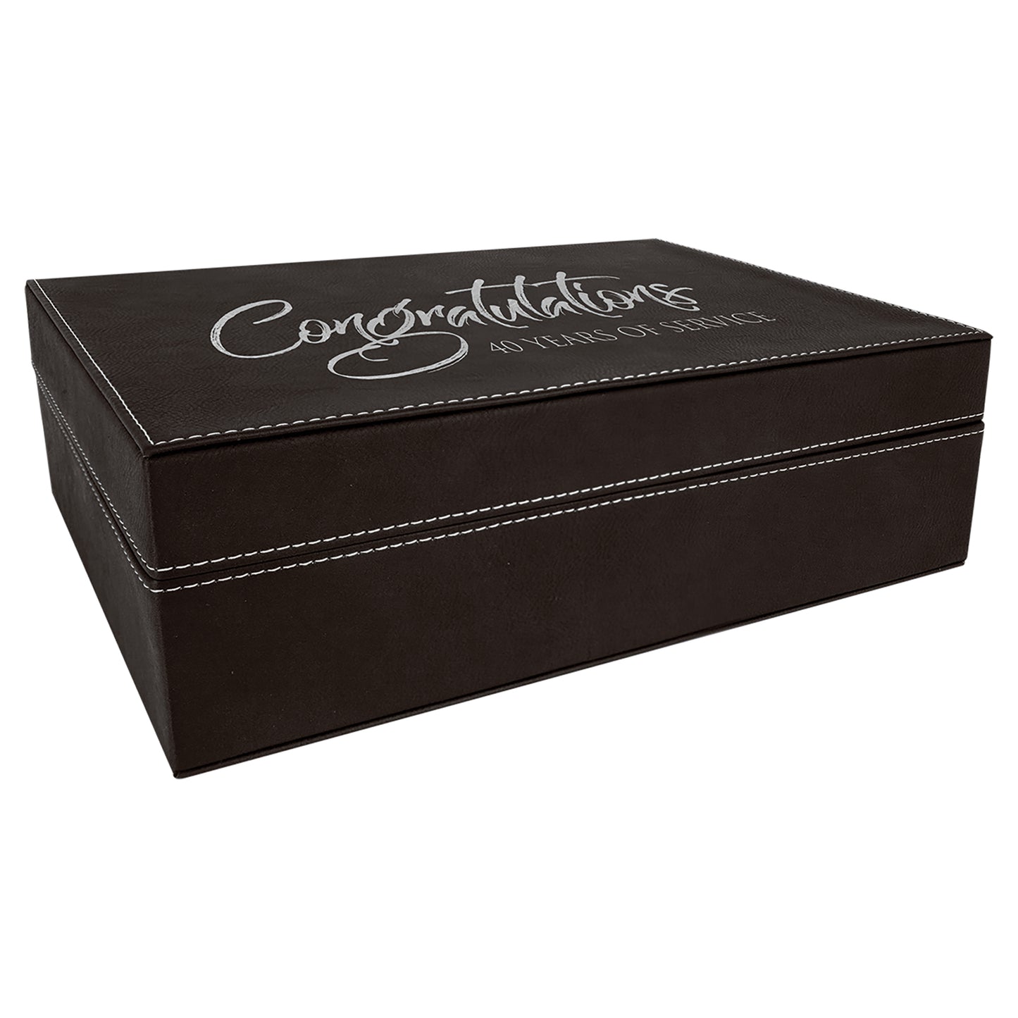 Personalized Laser Engraved 12 1/4" x 8 1/4" Black/Silver Leatherette Premium Gift Box