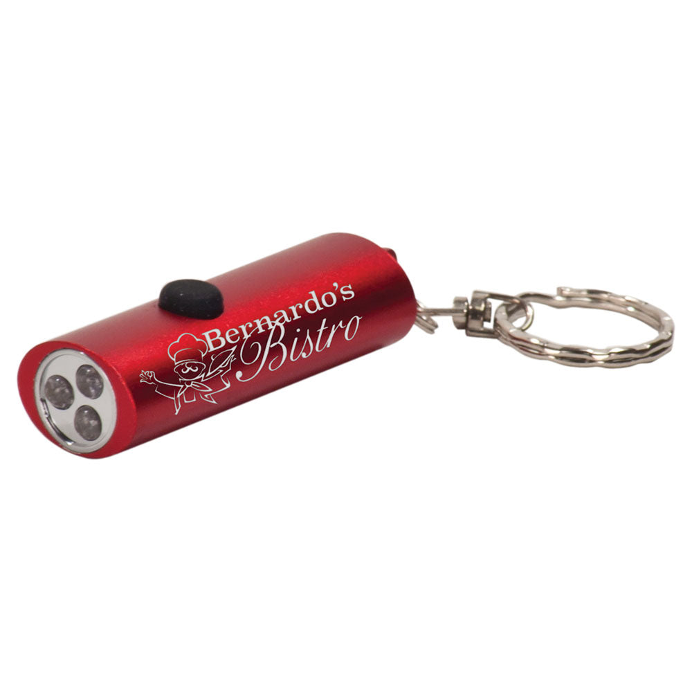 Personalized Laser Engraved 2 3/8" Red 3-LED Flashlight with Keychain