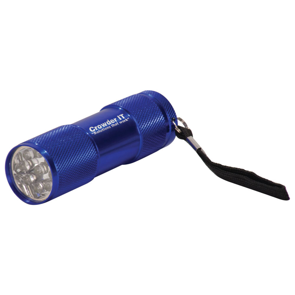 Personalized Laser Engraved 3 3/8" Blue 9-LED Flashlight with Strap