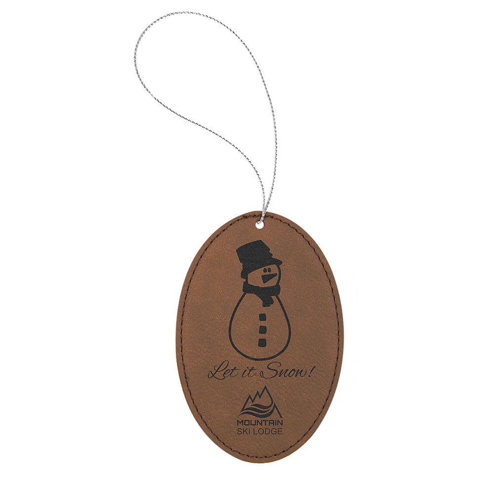 Personalized Laser Engraved Dark Brown Leatherette Oval Ornament with Gold String