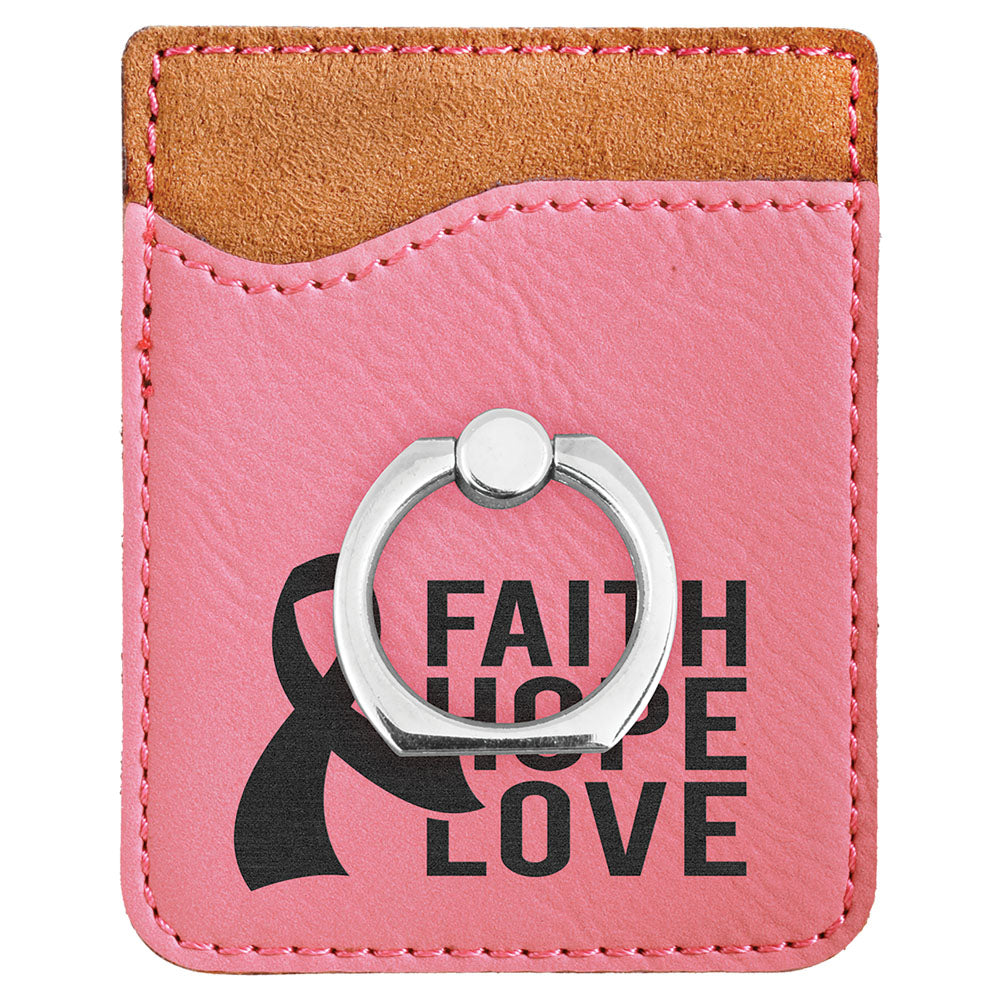 Personalized Laser Engraved Pink Leatherette Phone Wallet with Silver Ring