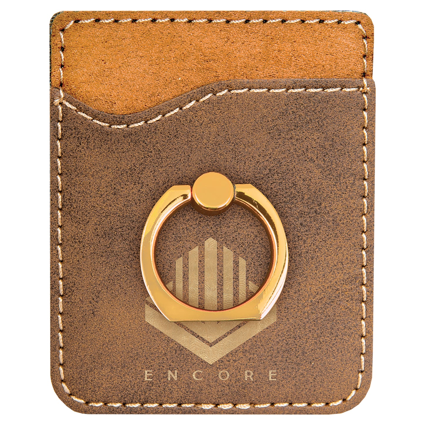 Personalized Laser Engraved Rustic/Gold Leatherette Phone Wallet with Gold Ring