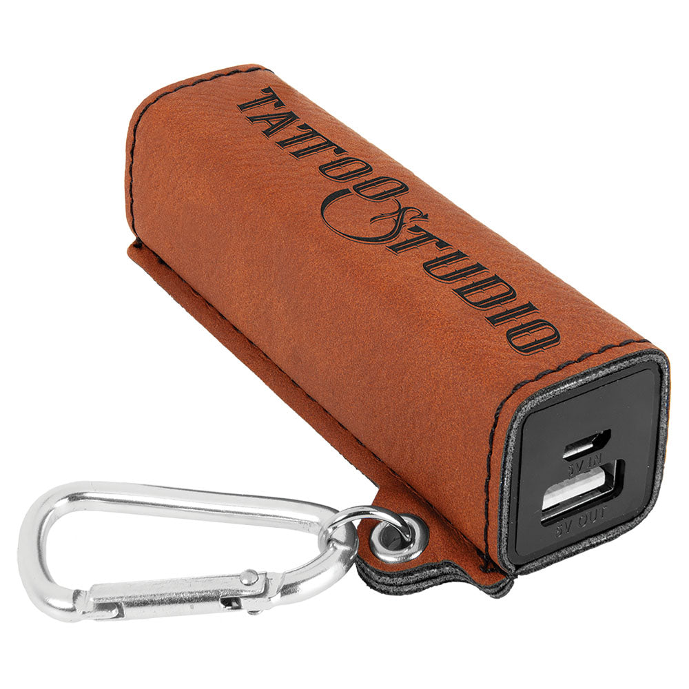Personalized Laser Engraved Rawhide Leatherette 2200 mAh Power Bank with USB Cord
