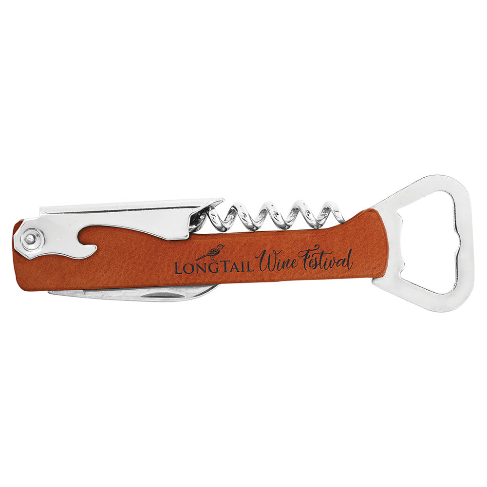 Personalized Laser Engraved Rawhide Leatherette Wine Bottle Opener
