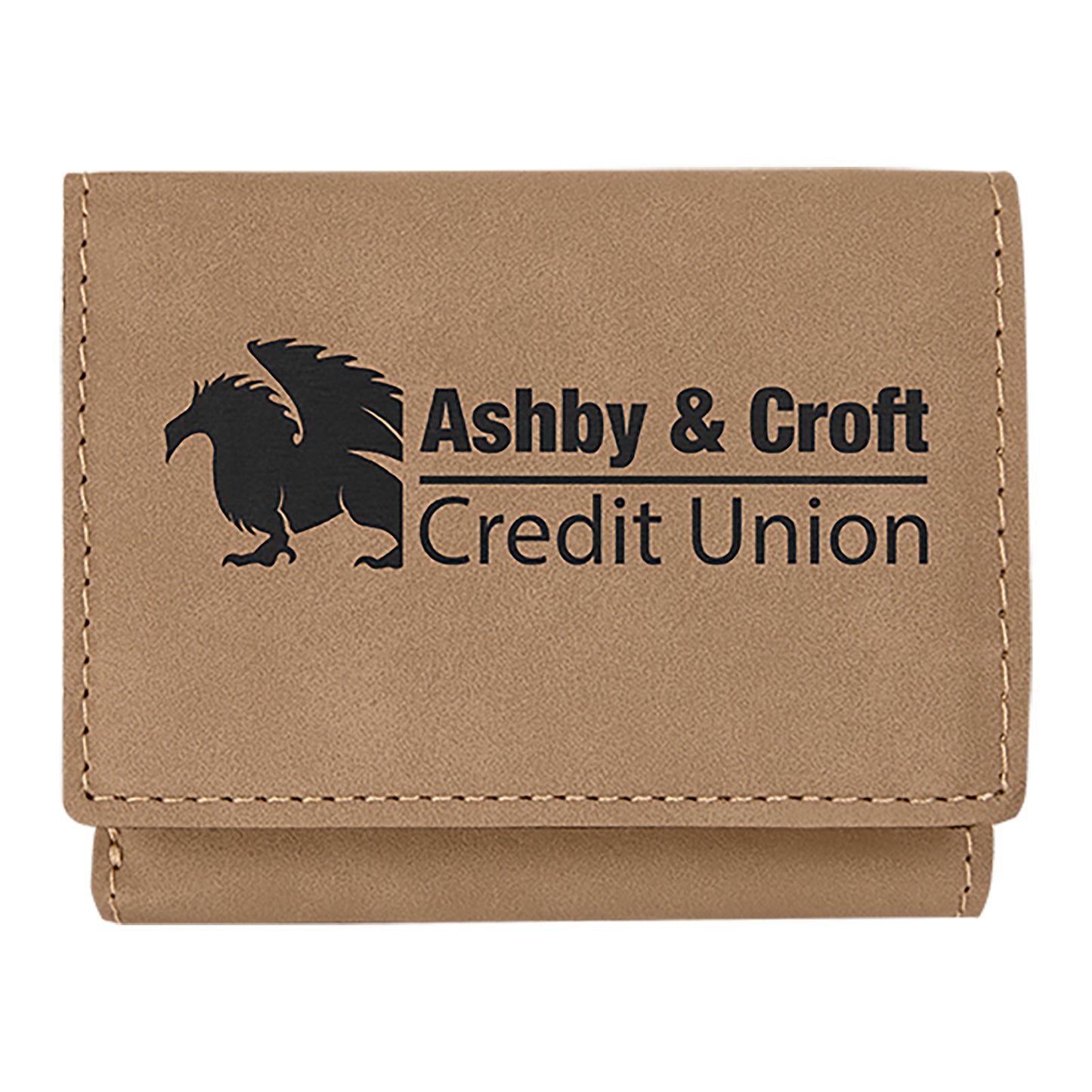 Personalized Laser Engraved 3" x 4" Light Brown Leatherette Trifold Wallet