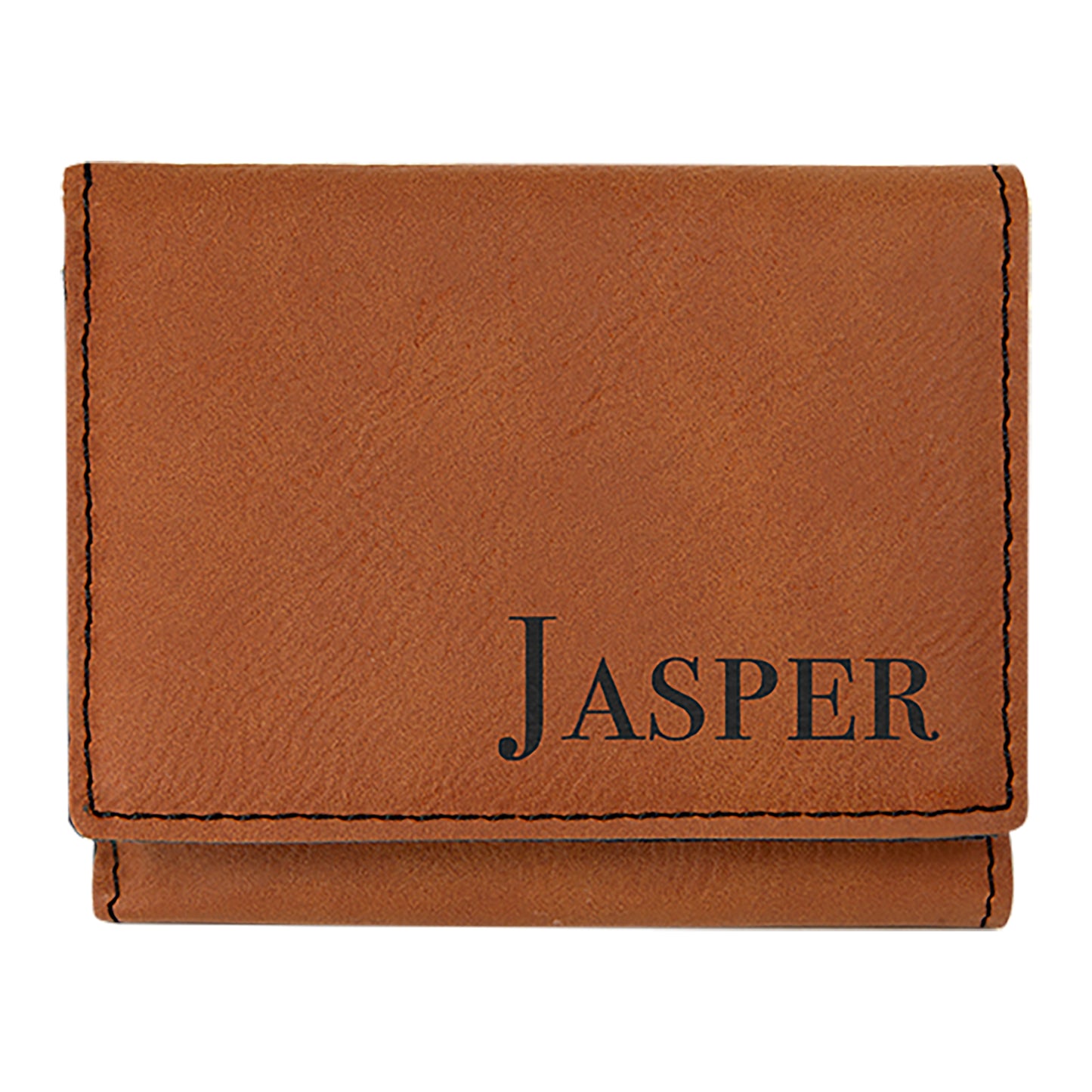 Personalized Laser Engraved 3" x 4" Rawhide Leatherette Trifold Wallet