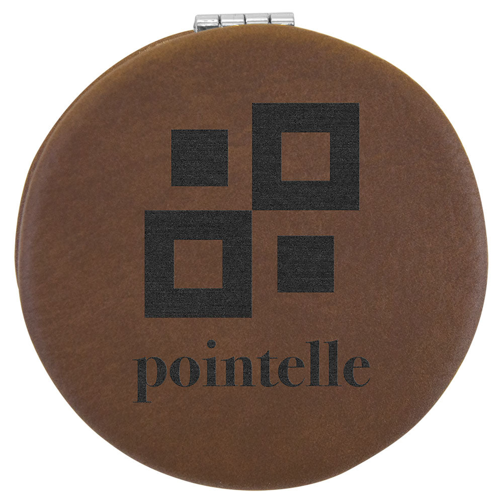 Personalized Laser Engraved 2 1/2" Dark Brown Leatherette Compact Mirror