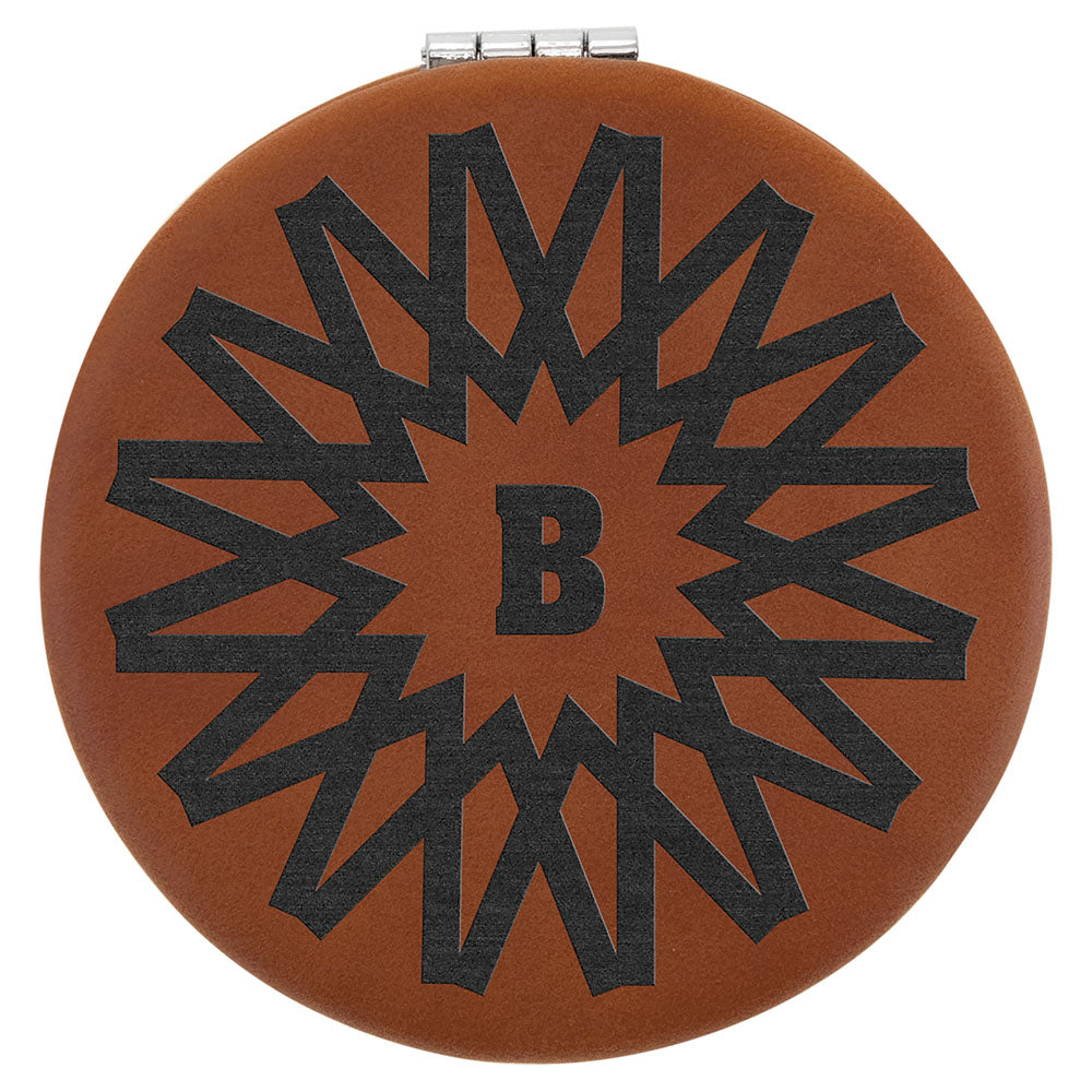 Personalized Laser Engraved 2 1/2" Rawhide Leatherette Compact Mirror