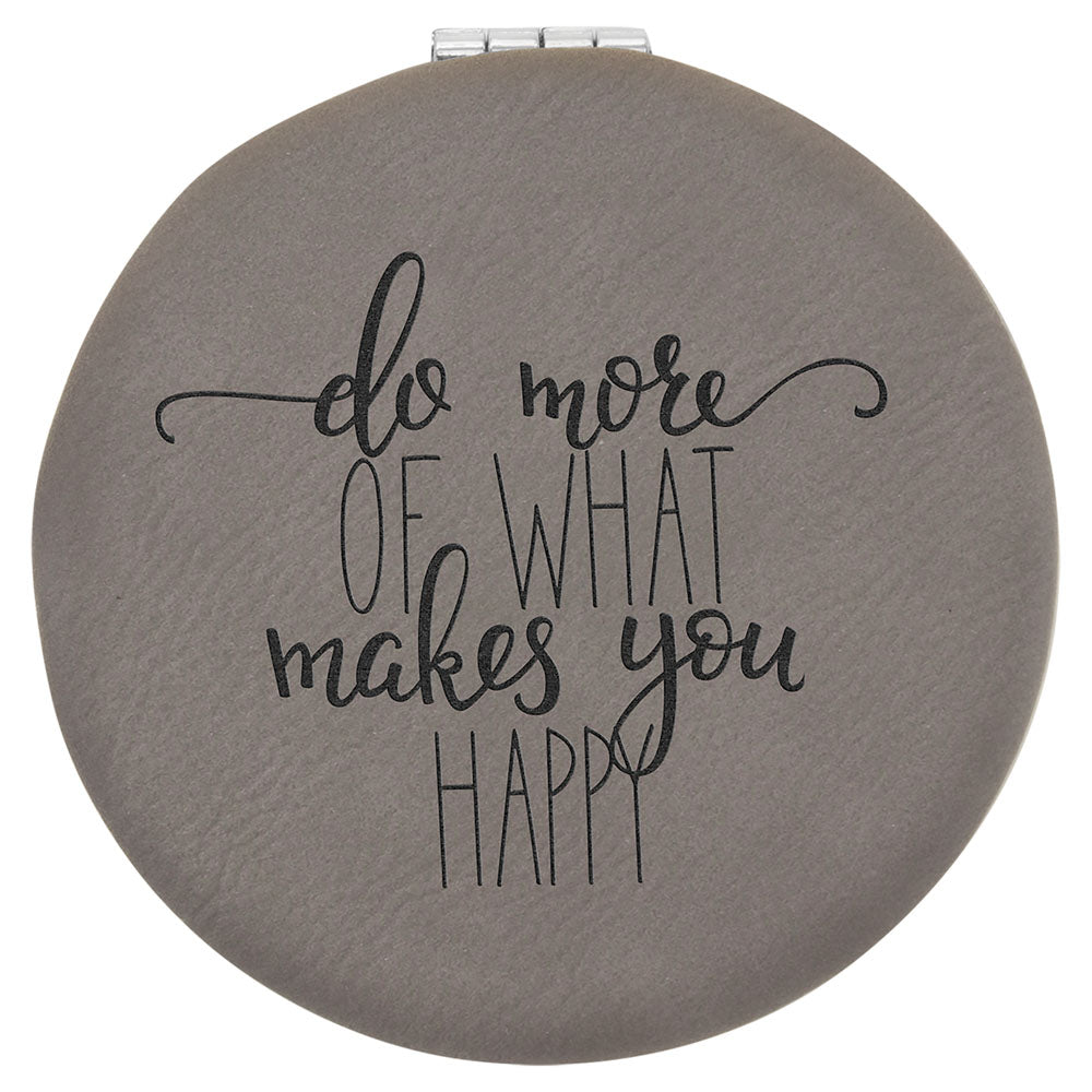 Personalized Laser Engraved 2 1/2" Gray Leatherette Compact Mirror