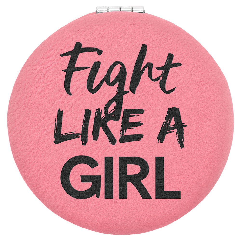 Personalized Laser Engraved 2 1/2" Pink Leatherette Compact Mirror