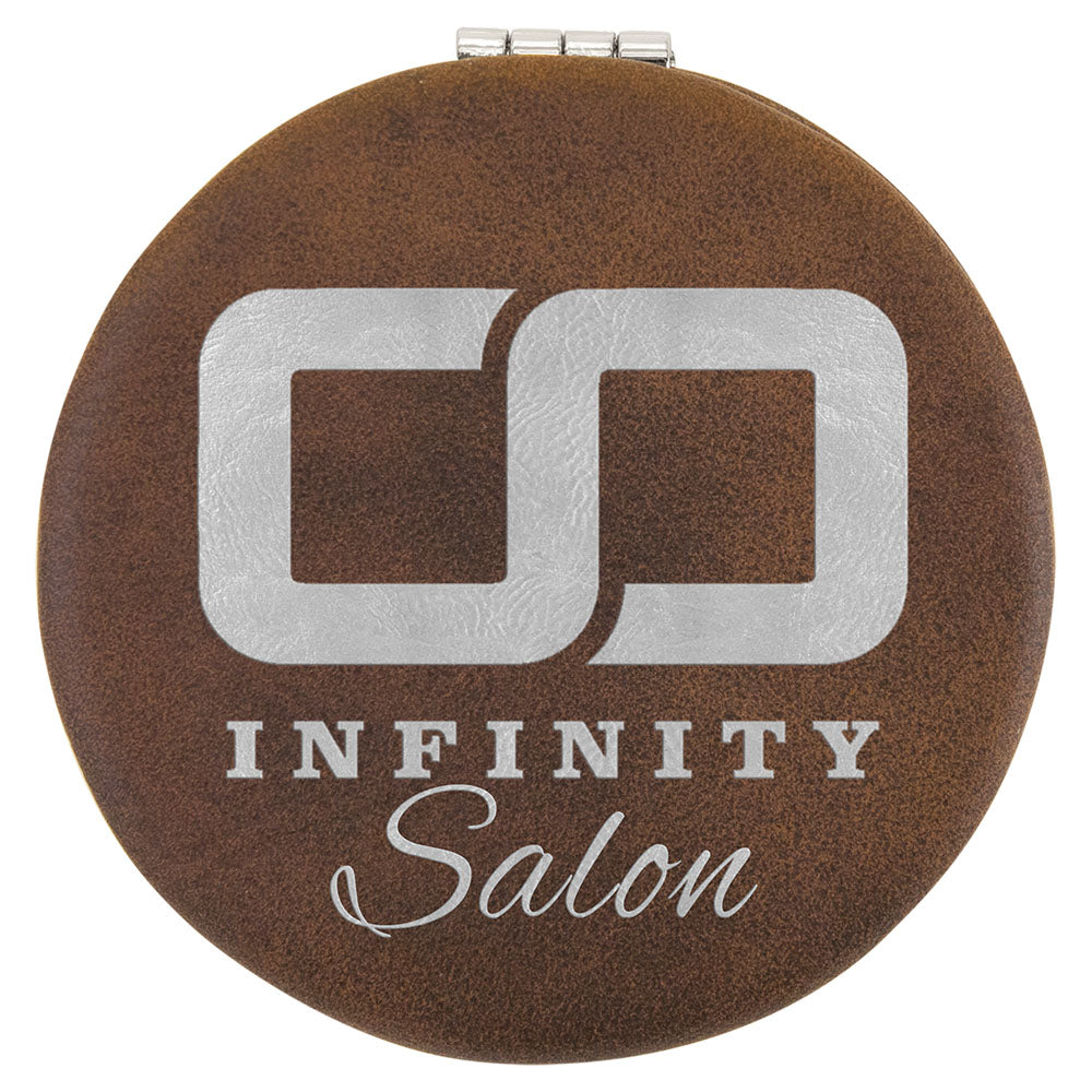 Personalized Laser Engraved 2 1/2" Rustic/Silver Leatherette Compact Mirror