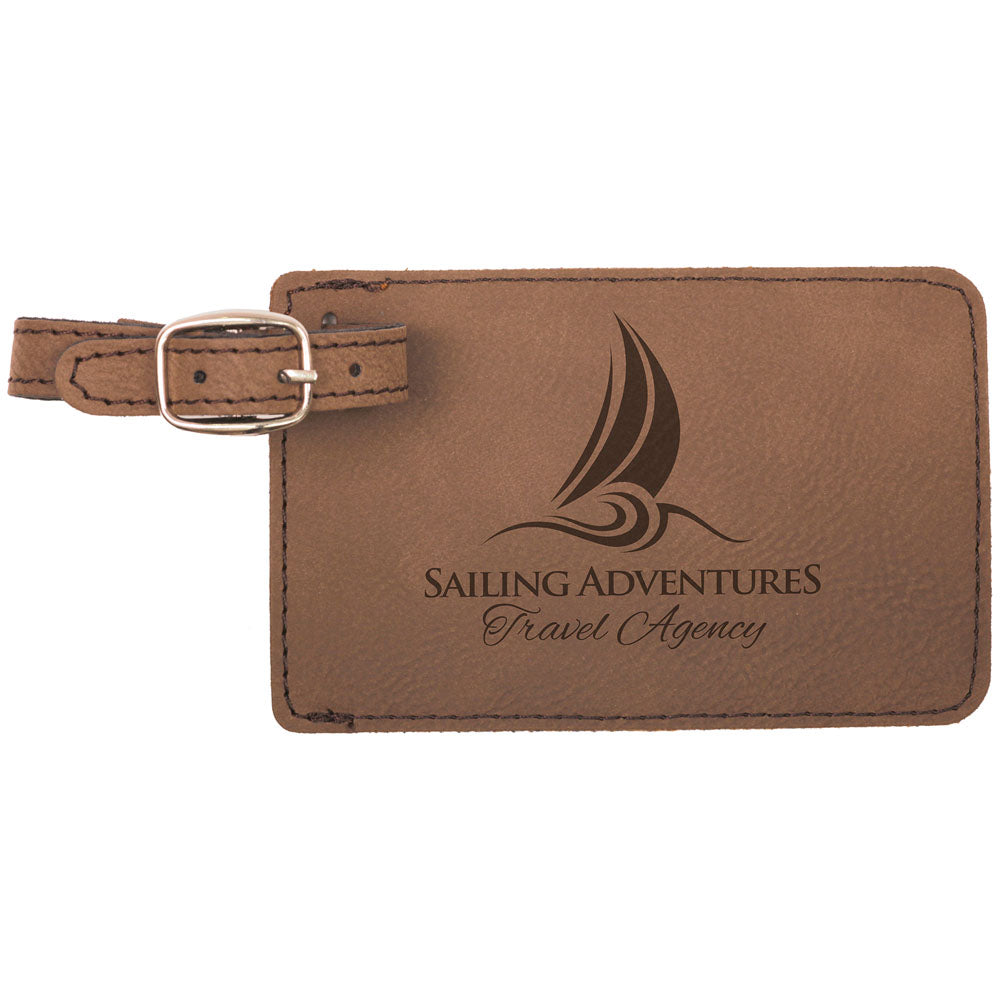 Personalized Laser Engraved 4 1/4" x 2 3/4" Dark Brown Leatherette Luggage Tag