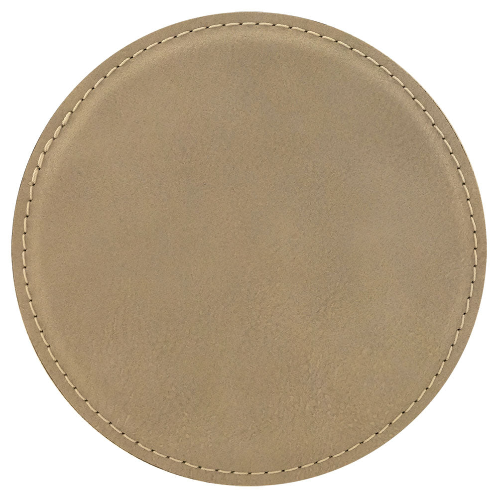 Personalized Laser Engraved 4" Round Light Brown Leatherette Coaster