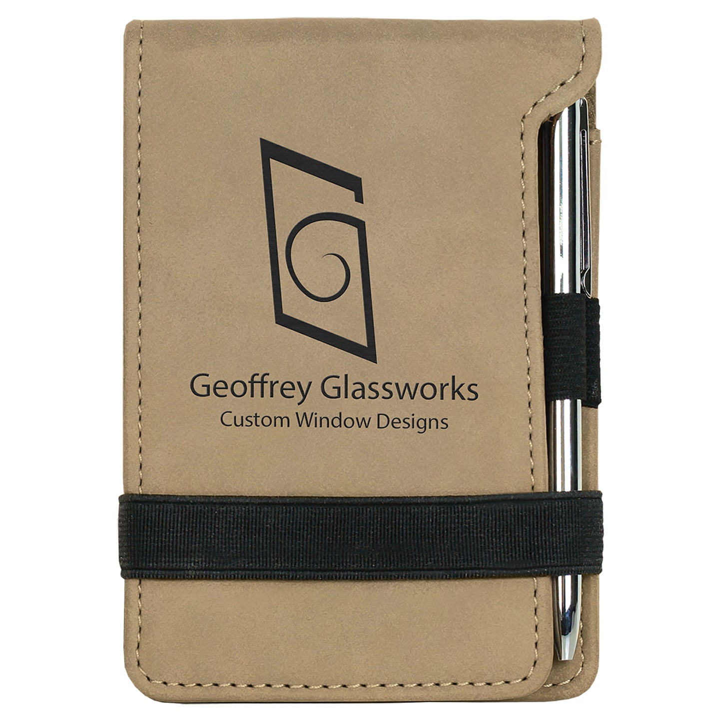 Personalized Laser Engraved 3 1/4" x 4 3/4" Light Brown Leatherette Mini Notepad with Pen