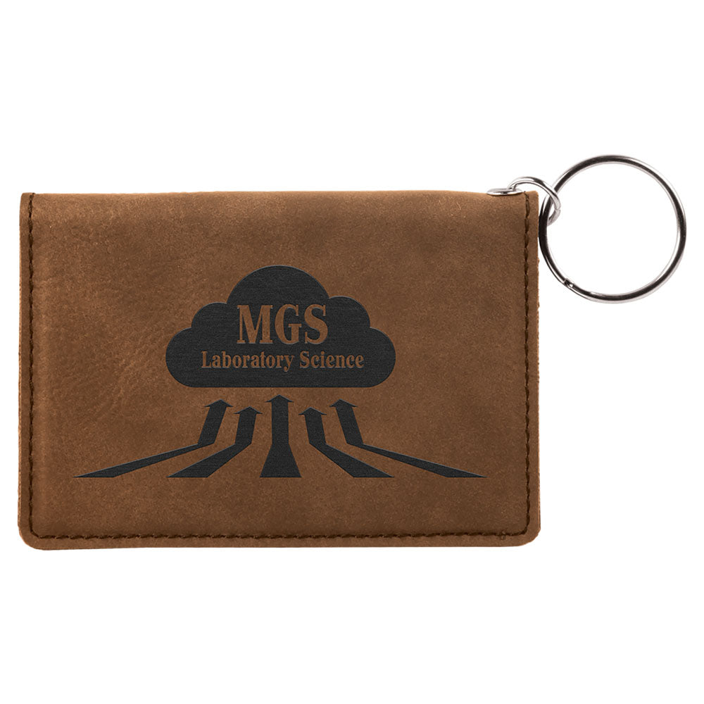 Personalized Laser Engraved 4 1/4" x 3" Dark Brown Leatherette Keychain ID Holder