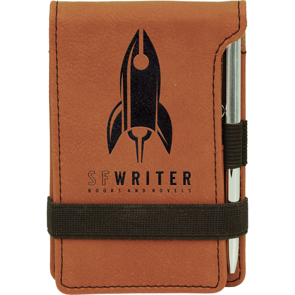 Personalized Laser Engraved 3 1/4" x 4 3/4" Rawhide Leatherette Mini Notepad with Pen