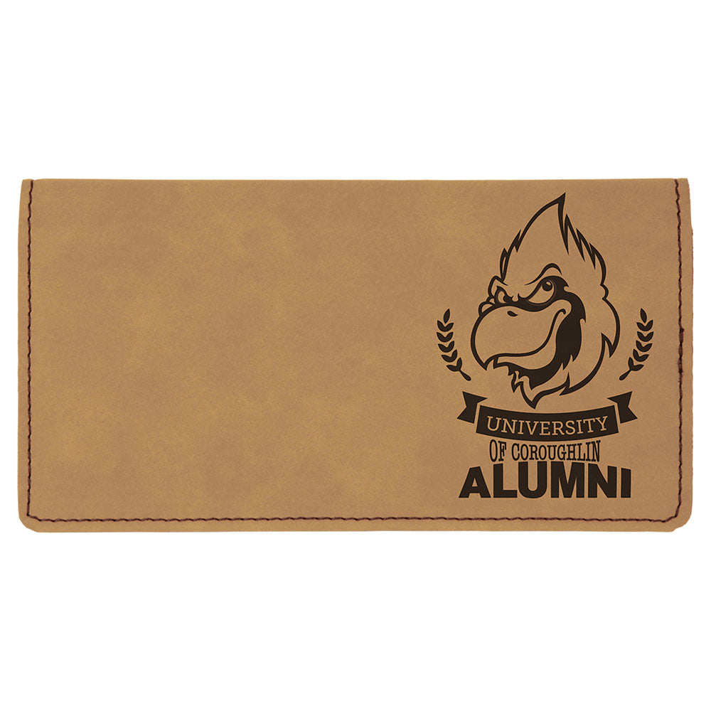 Personalized Laser Engraved 6 3/4" x 3 1/2" Light Brown Leatherette Checkbook Cover
