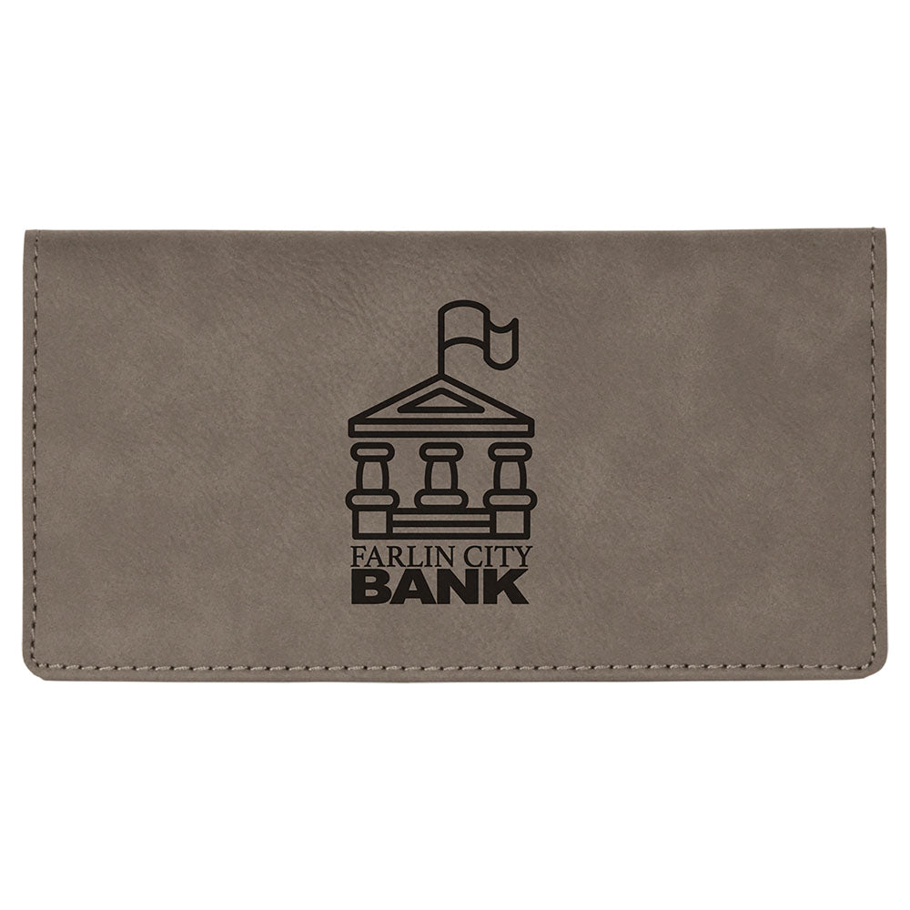 Personalized Laser Engraved 6 3/4" x 3 1/2" Gray Leatherette Checkbook Cover