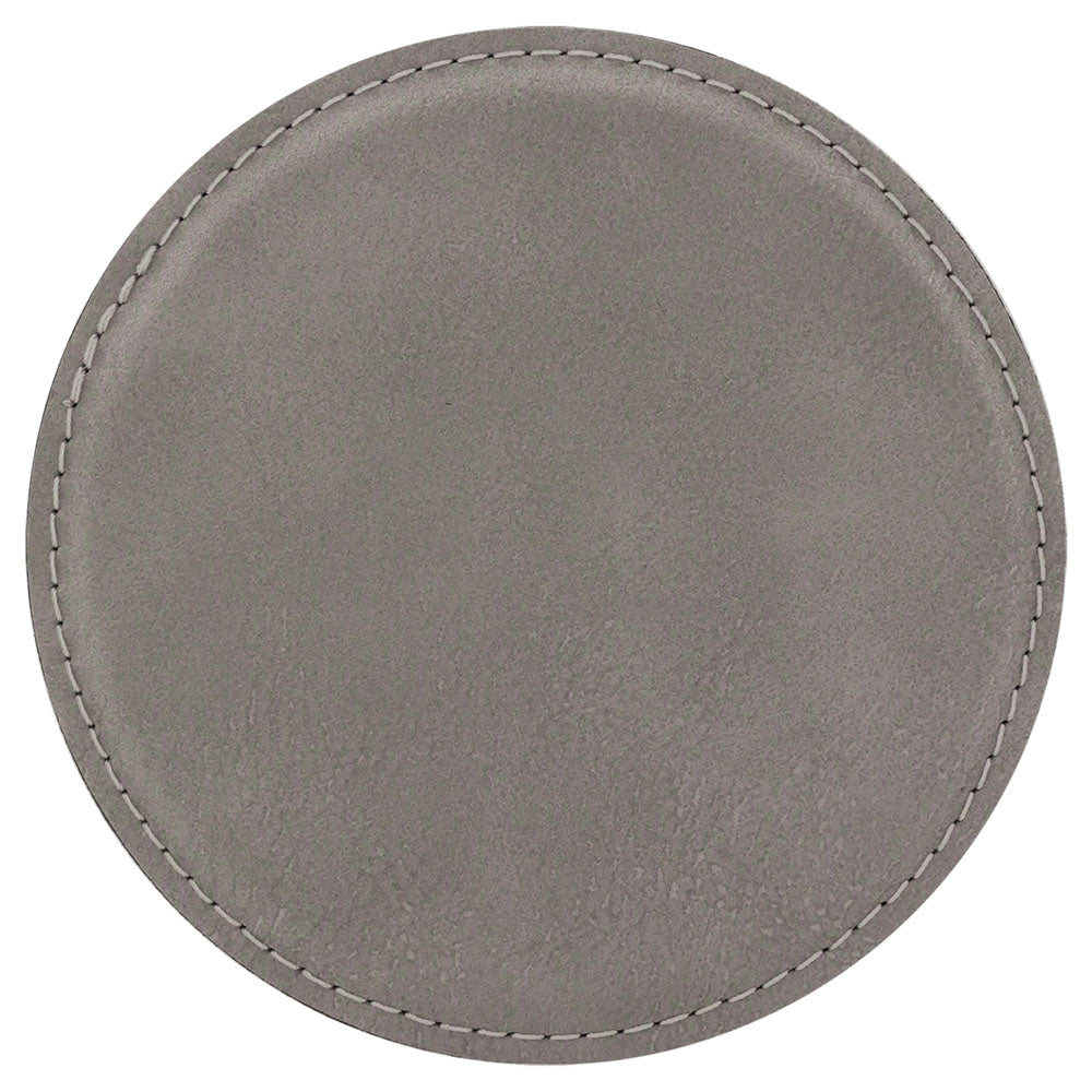 Personalized Laser Engraved 4" Round Gray Leatherette Coaster