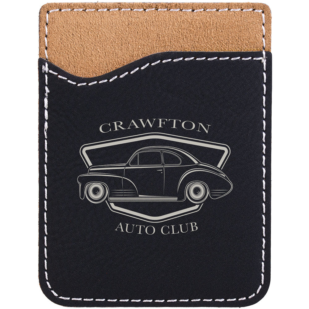 Personalized Laser Engraved Black/Silver Leatherette Phone Wallet