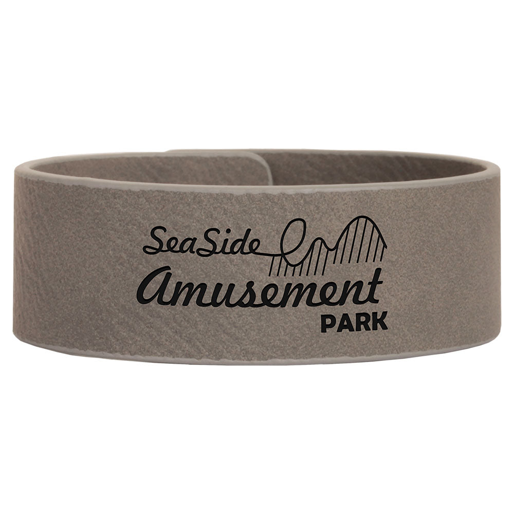 Personalized Laser Engraved 9 1/2" x 1" Gray Leatherette Cuff Bracelet