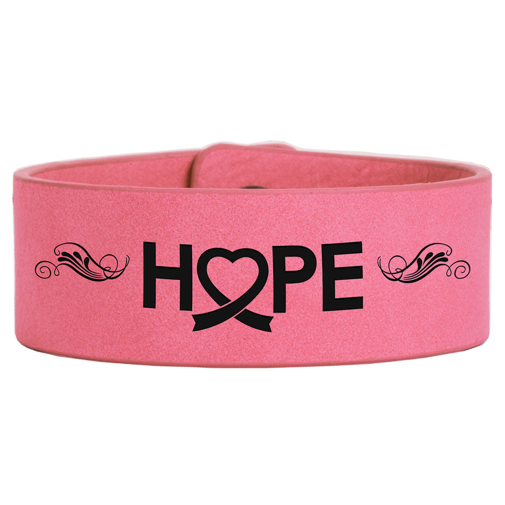 Personalized Laser Engraved 9 1/2" x 1" Pink Leatherette Cuff Bracelet
