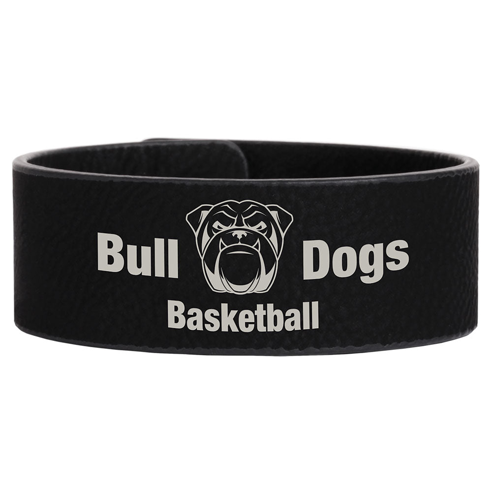 Personalized Laser Engraved 9 1/2" x 1" Black/Silver Leatherette Cuff Bracelet