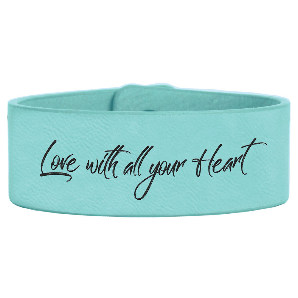 Personalized Laser Engraved 9 1/2" x 1" Teal Leatherette Cuff Bracelet