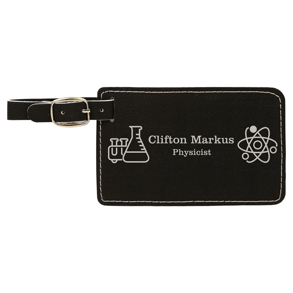 Personalized Laser Engraved 4 1/4" x 2 3/4" Black/Silver Leatherette Luggage Tag