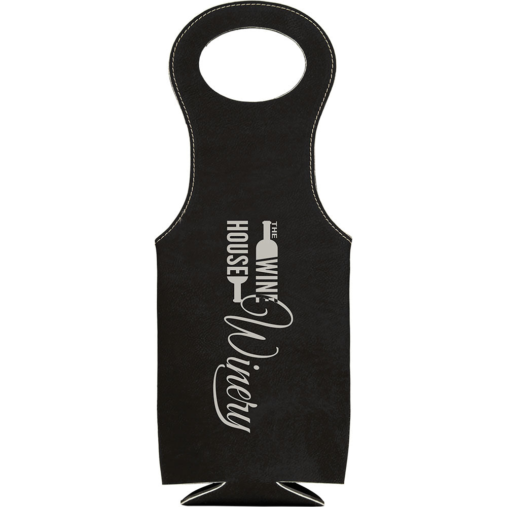 Personalized Laser Engraved Black/Silver Leatherette Wine Bag