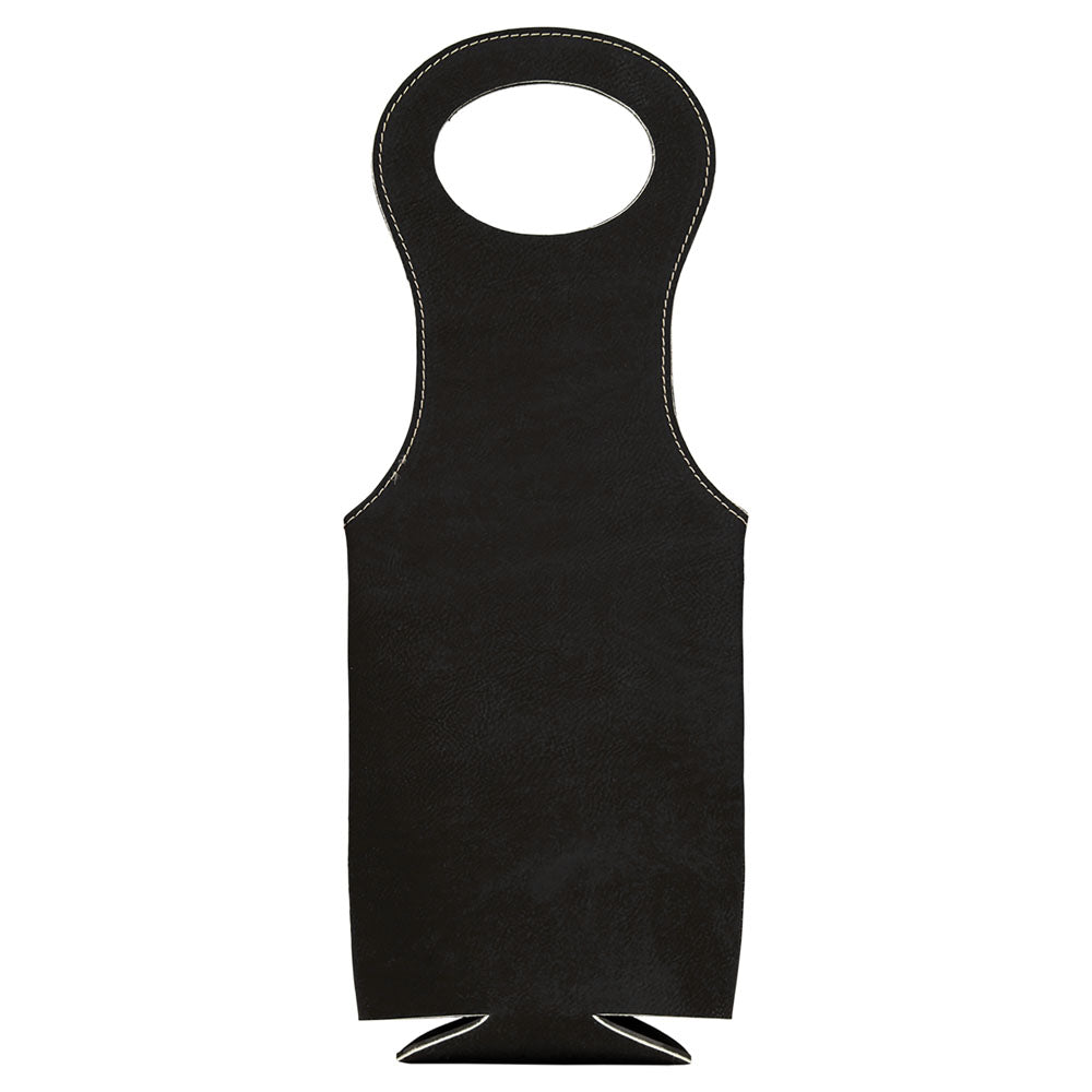 Personalized Laser Engraved Black/Silver Leatherette Wine Bag